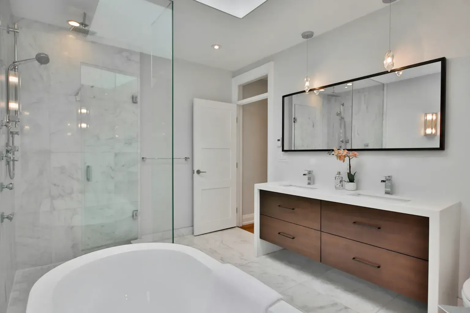 Bathroom remodel in San Antonio Tx — warm morning light across expertly completed work in a home office