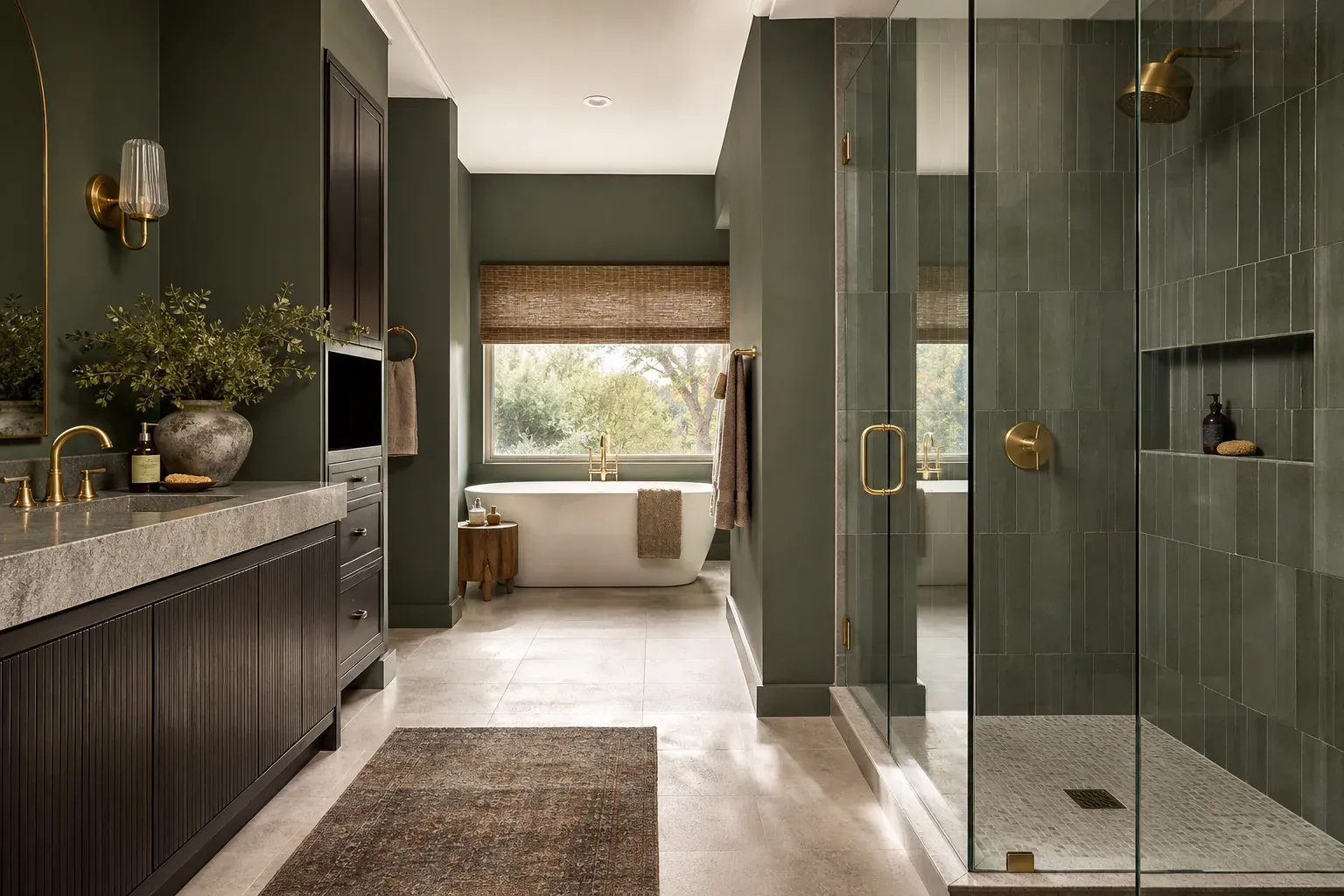 Bathroom remodel in Timberwood Park Tx — clean unbroken lines of completed work running toward a commercial suite window
